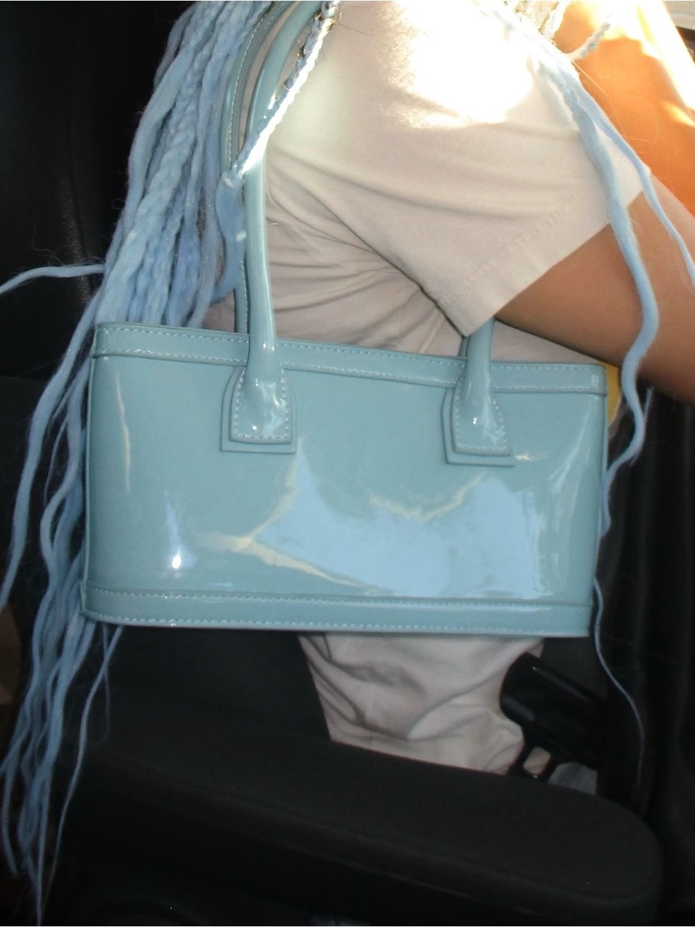 Vintage Patent Leather Shoulder Bag in Light Blue